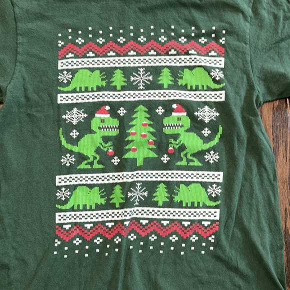 Green Dinosaur Christmas T-Shirt size medium - Picture 3 of 4